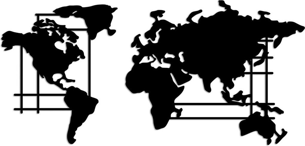 Decoratiune perete WORLD MAP-L, negru, metal, 120x56 cm