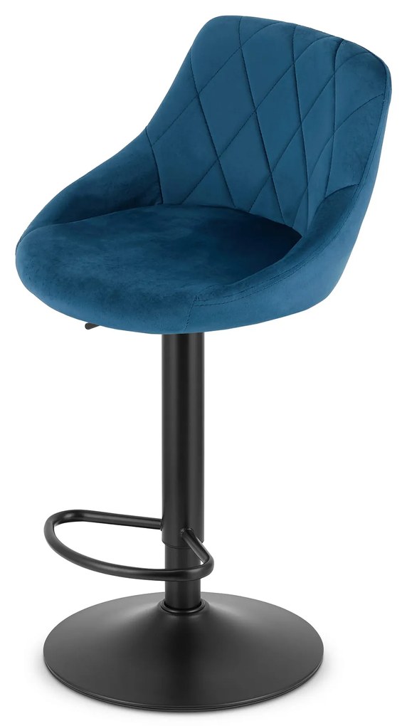 Scaun de bar albastru KAST VELVET cu picior negru