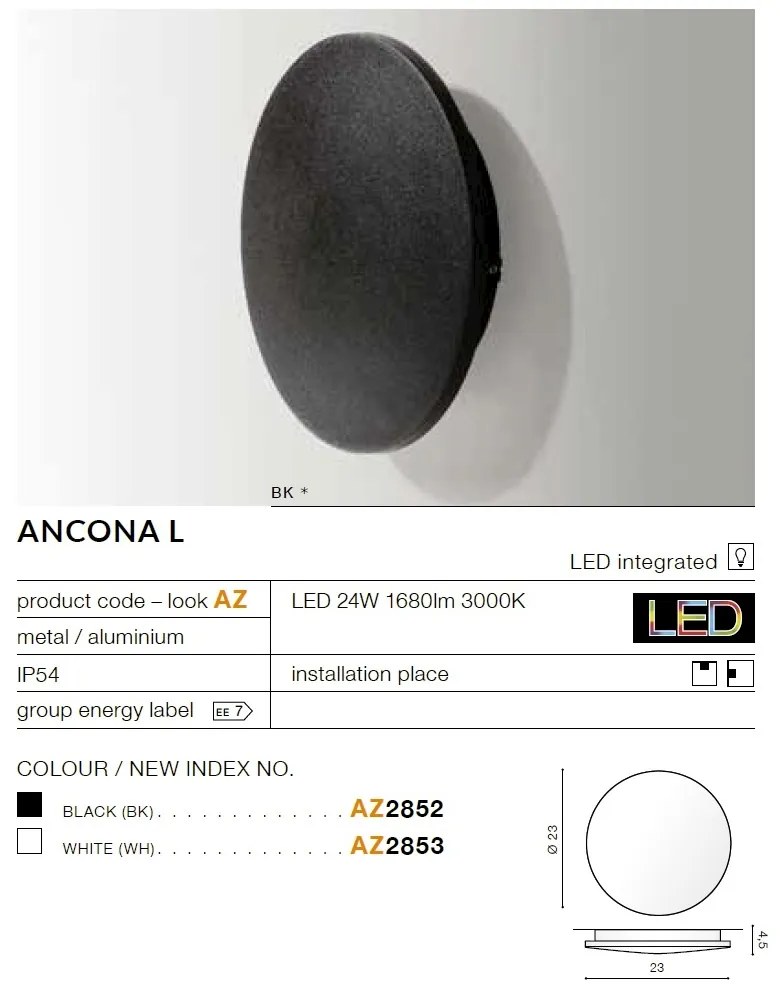 Aplica perete LED ambientala IP54 ANCONA L alba