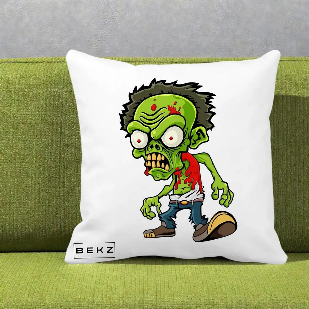 Perna Decorativa Zombie Halloween, 40x40 cm, Alba Mata, Husa Detasabila, Perna Inclusa, BEKZ®