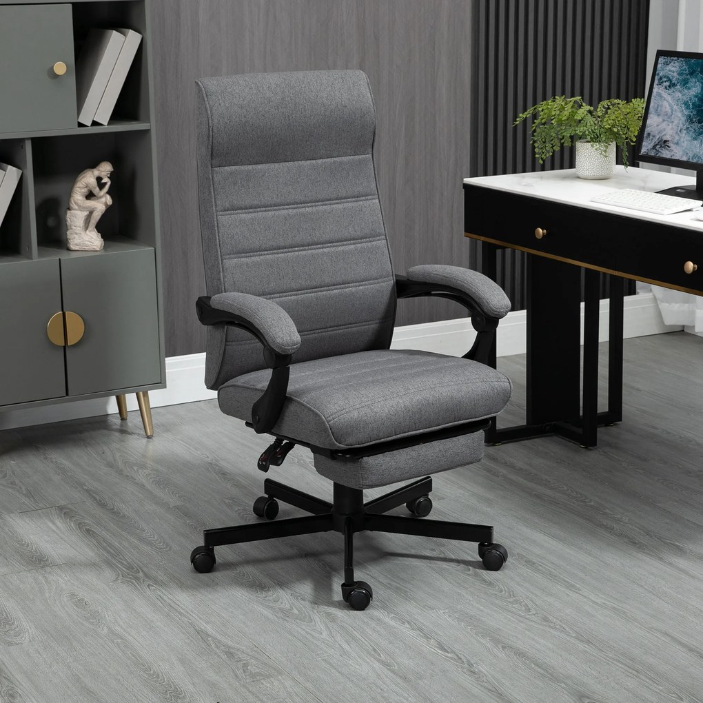 Vinsetto Fotoliu de birou pivotant inclinabil în material textil aspect lin, cu brațe înălțime reglabilă, gri | Aosom Romania
