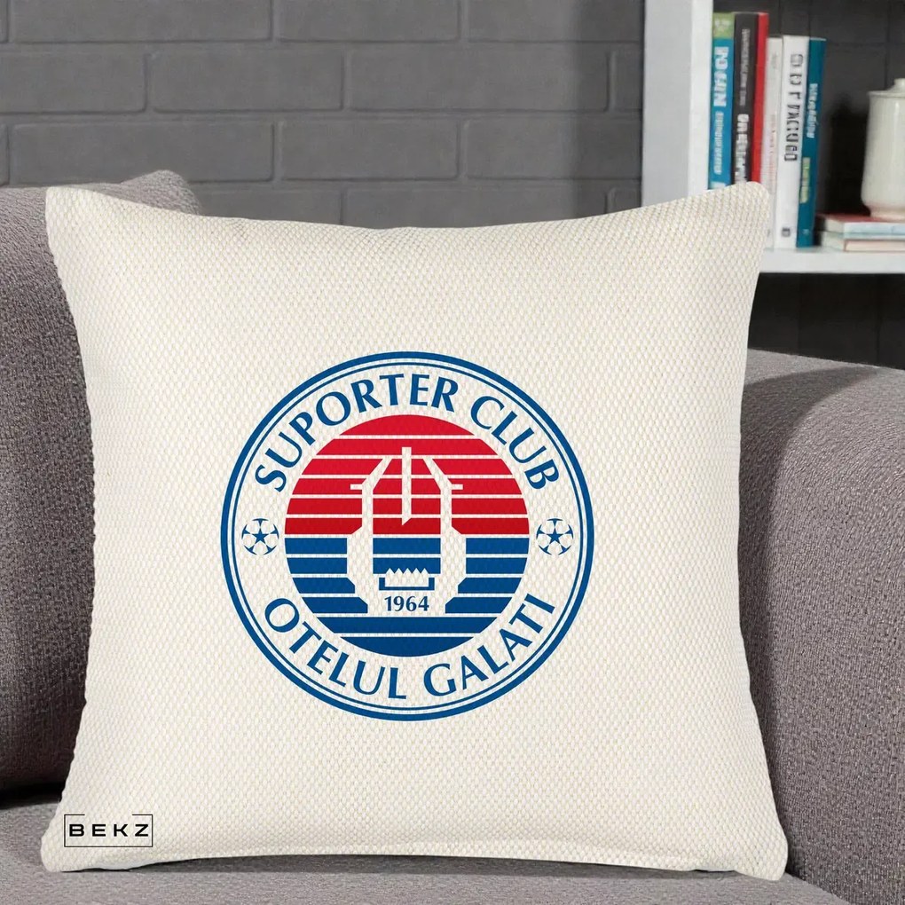 Perna Personalizata Otelul Galati Suporter Club 1964, 40x40 cm, Crem Reliefat, Husa Detasabila, Perna Inclusa, BEKZ®