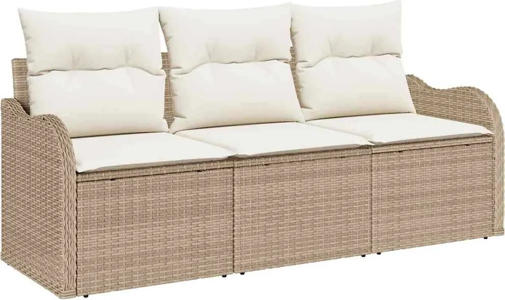 vidaXL Set de canapele pentru grădină cu pernă 3 pcs Bej Rattan poli