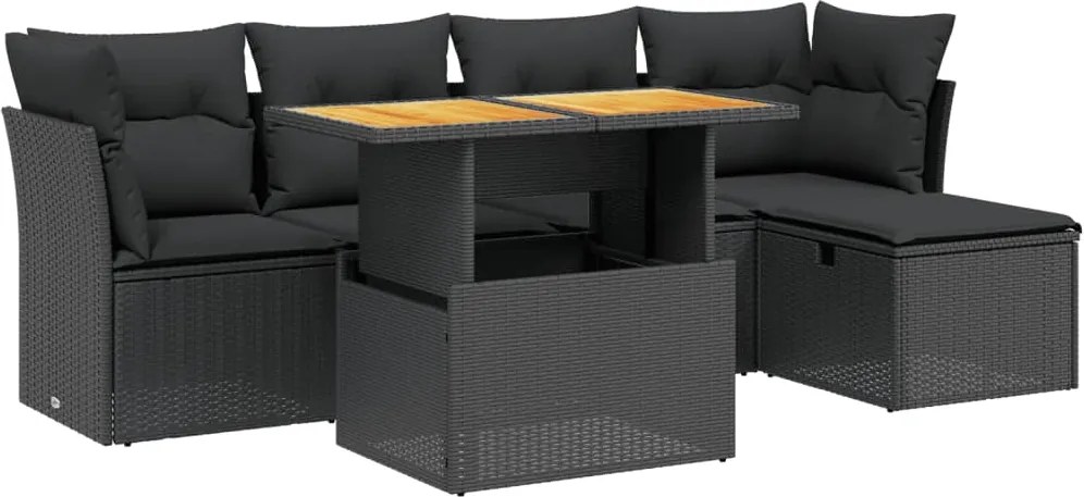 vidaXL Set mobilier de grădină cu perne, 6 piese, negru, poliratan