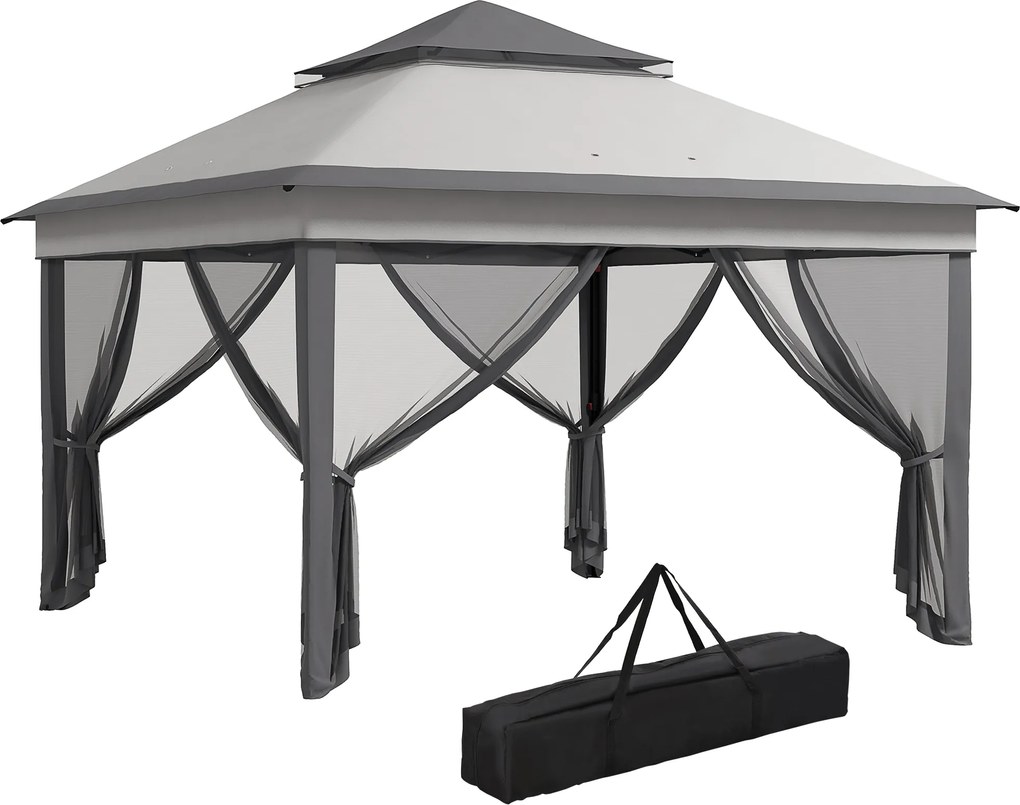 Outsunny Foișor Pop Up Reglabil în Înălțime cu Plasă și Geantă de Transport, 326x326x272 cm, Bej | Aosom Romania