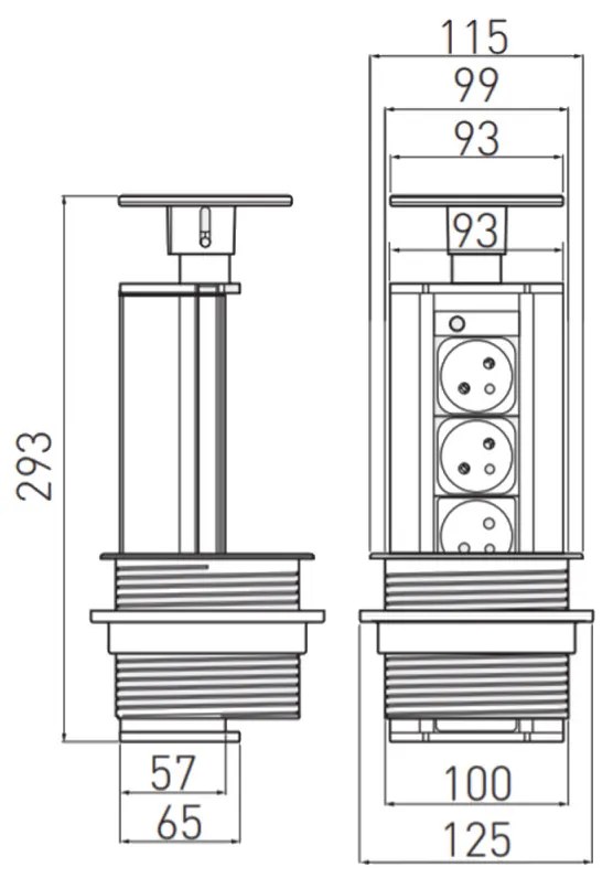 Priza incastrabila rotunda , 3 prize schuko, cablu 1.5 m, neagra, GTV