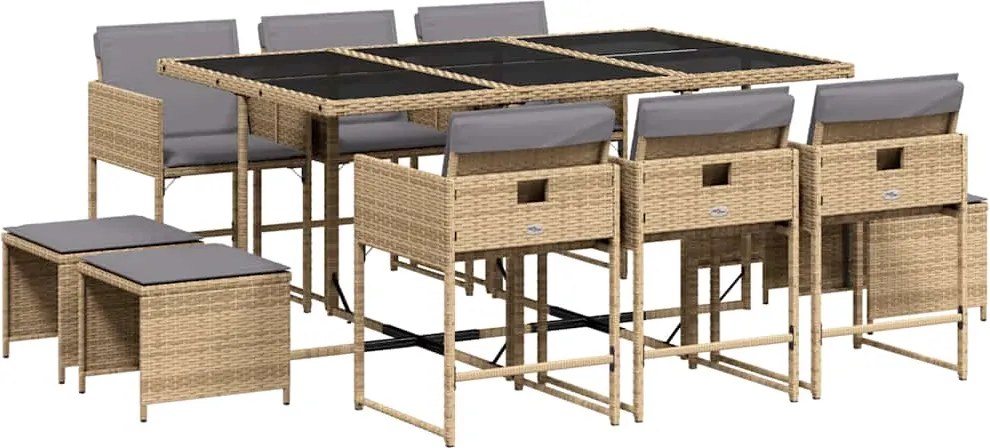 vidaXL Set mobilier grădină cu perne, 11 piese bej combinat poliratan