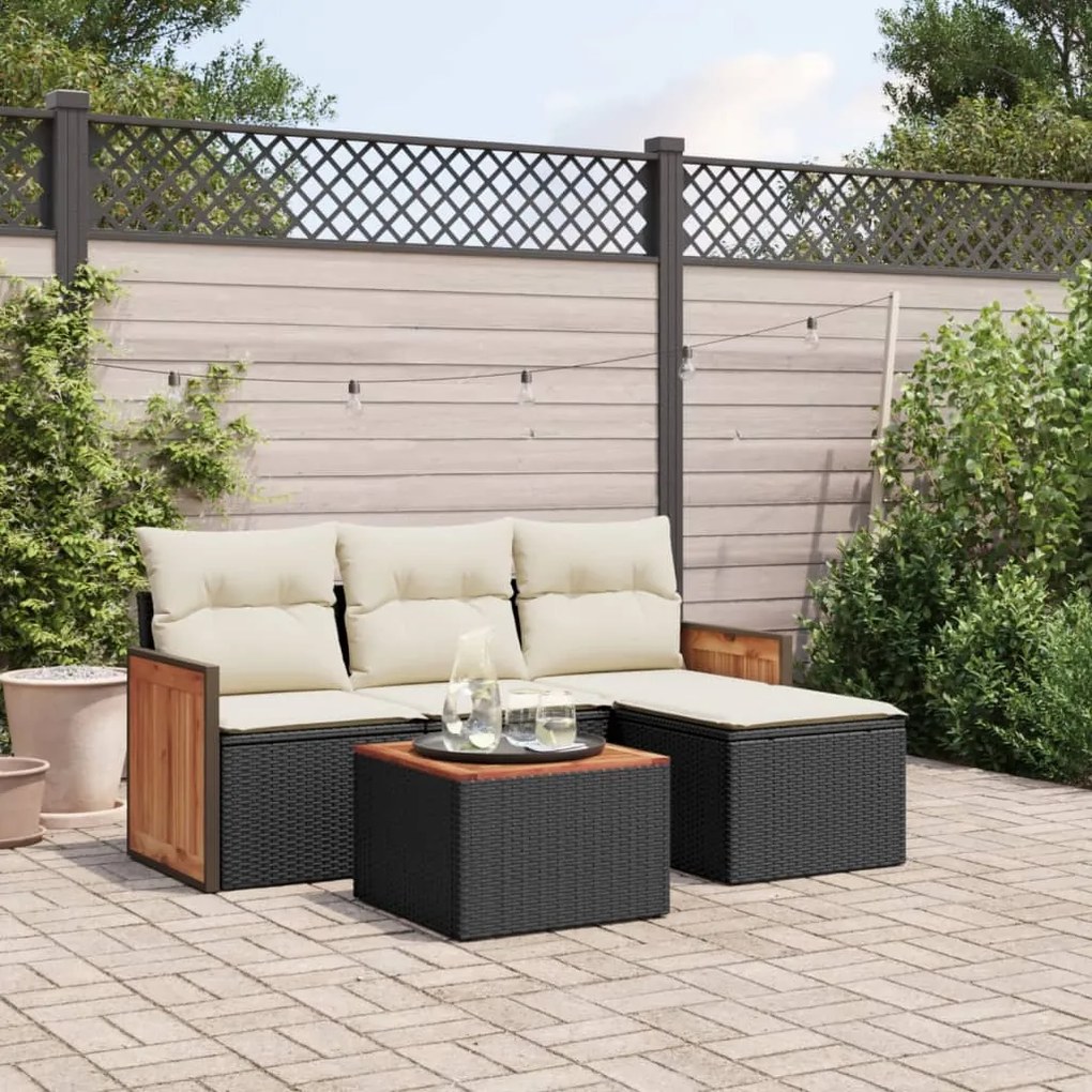 3227589 vidaXL Set mobilier de grădină cu perne, 5 piese, negru, poliratan