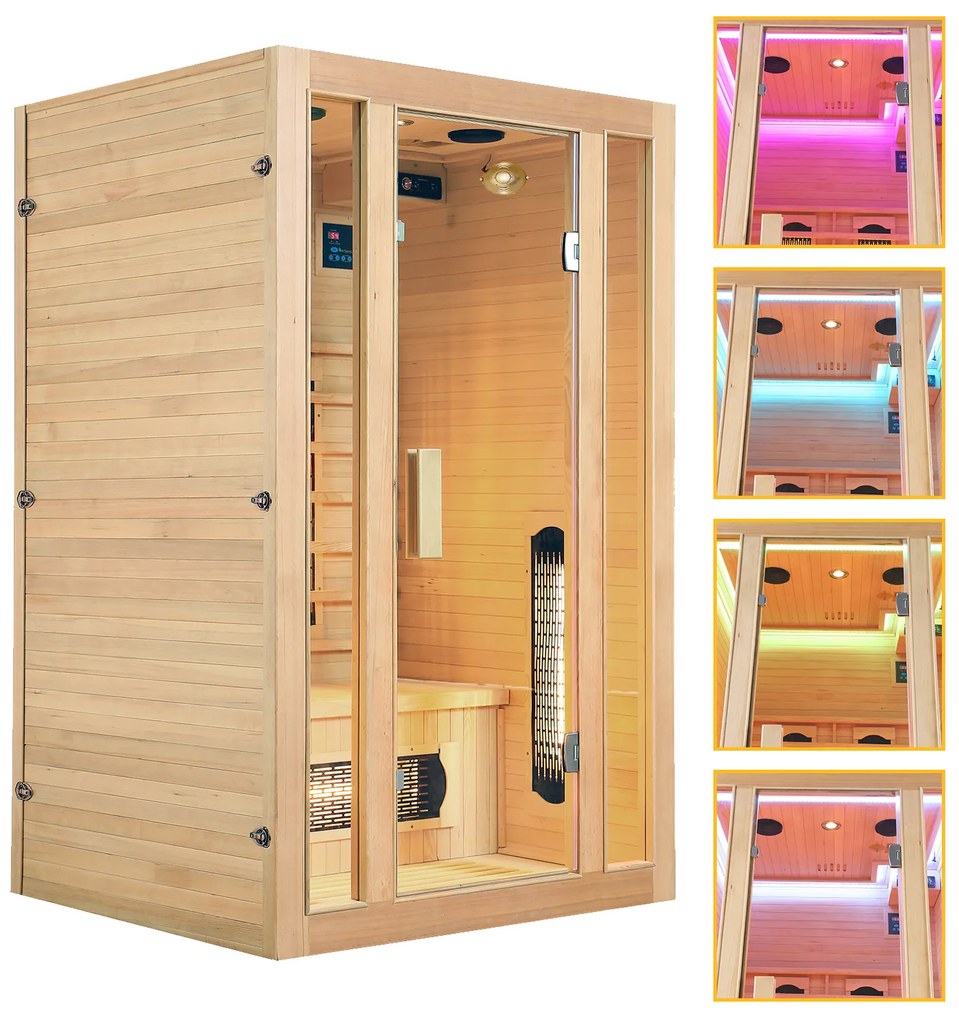 Infračervená sauna/tepelná kabína Nyborg S120V s plným spektrom, panelovým radiátorom a drevom Hemlock