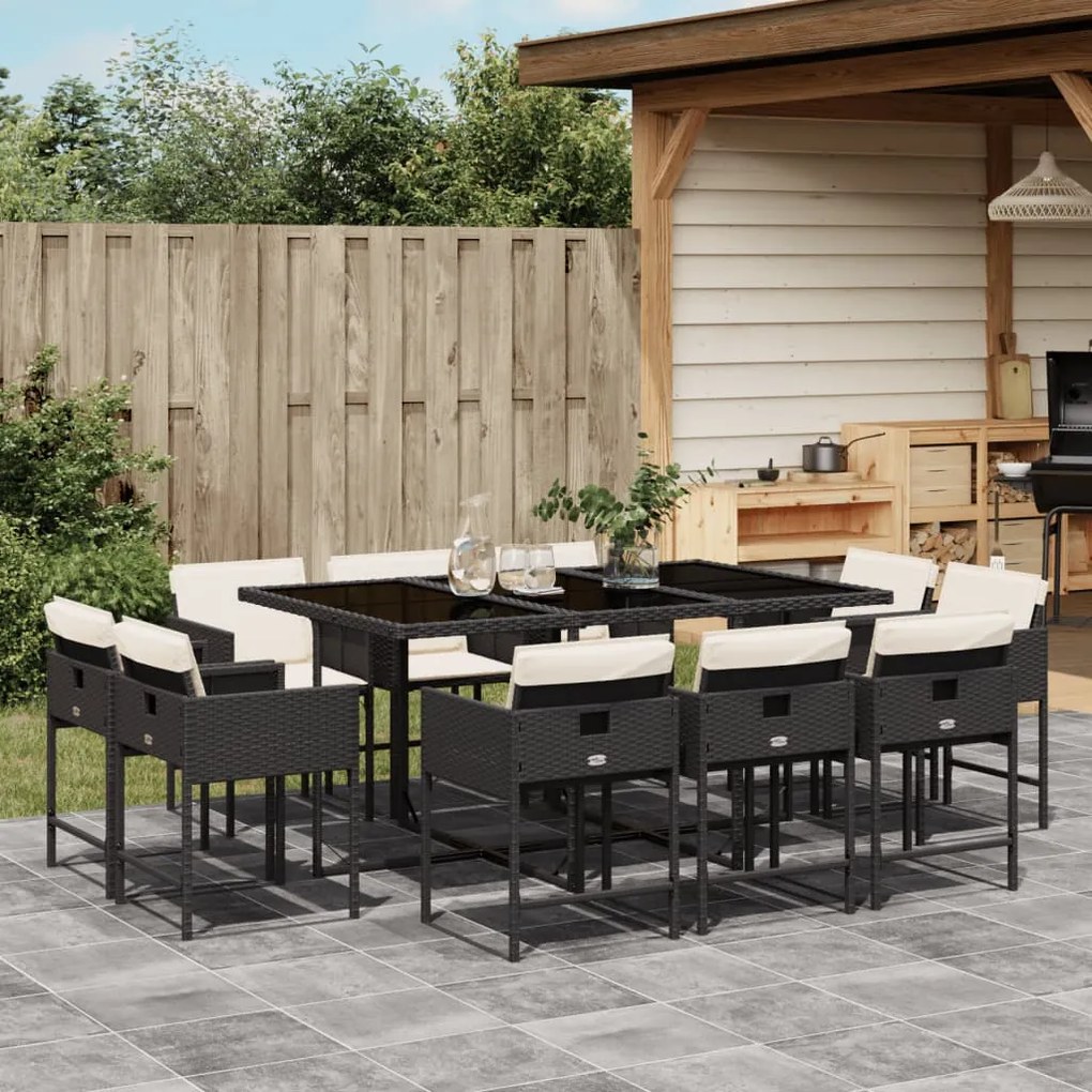 vidaXL Set mobilier de exterior cu perne, 11 piese, negru, poliratan