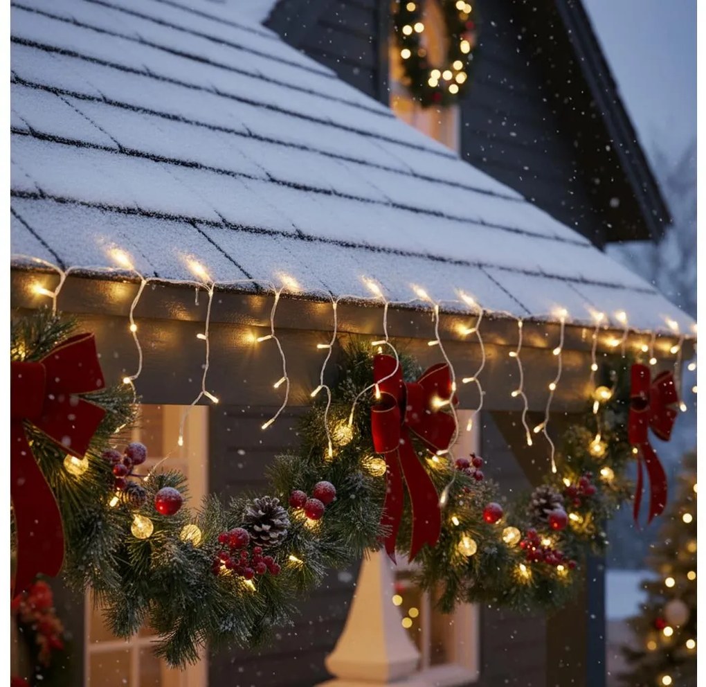 Brilagi - Ghirlandă luminoasă LED pentru exterior, 200 LED, 8 funcții, 13 m, IP44, alb cald
