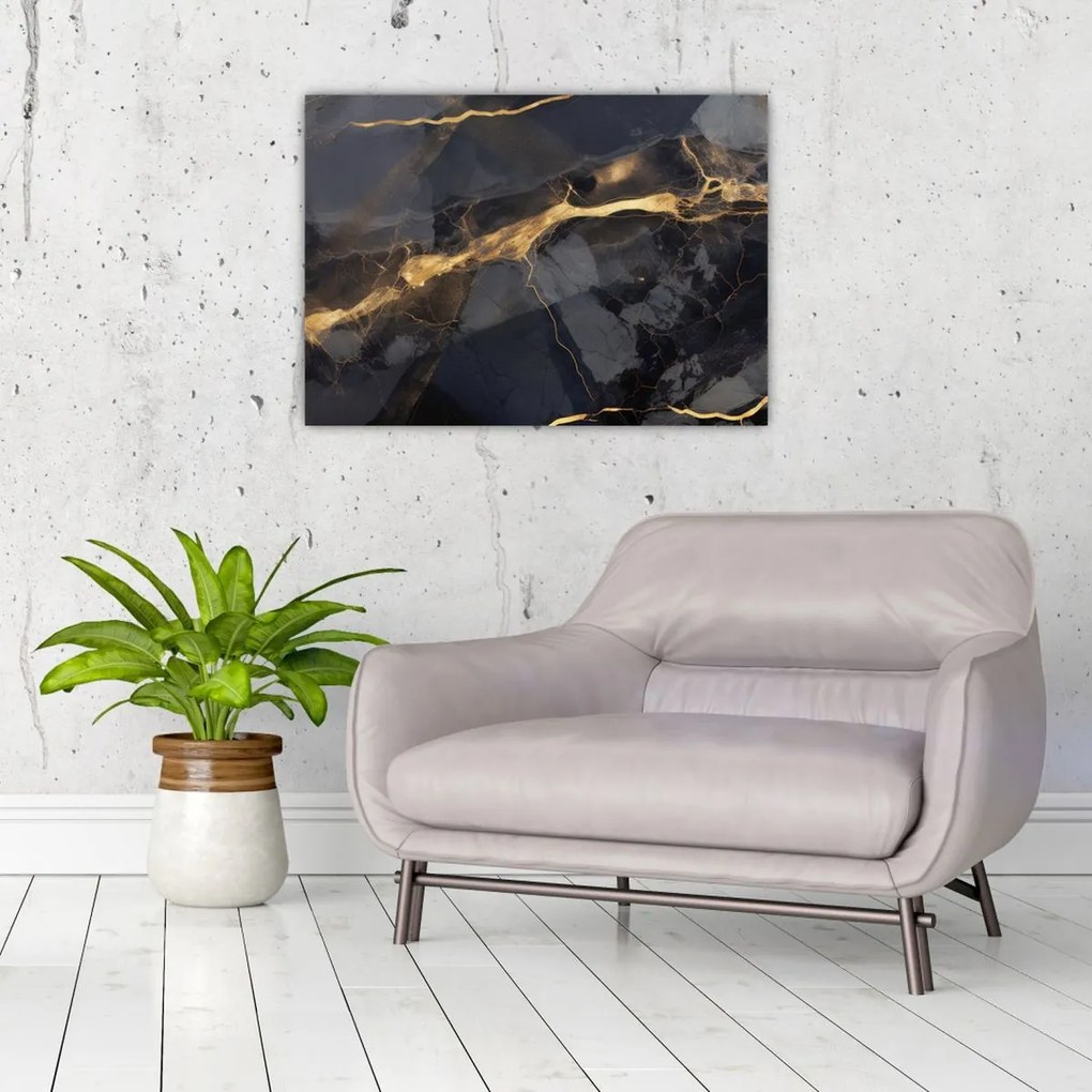 Tablou - Negru - decor auriu (70x50 cm)