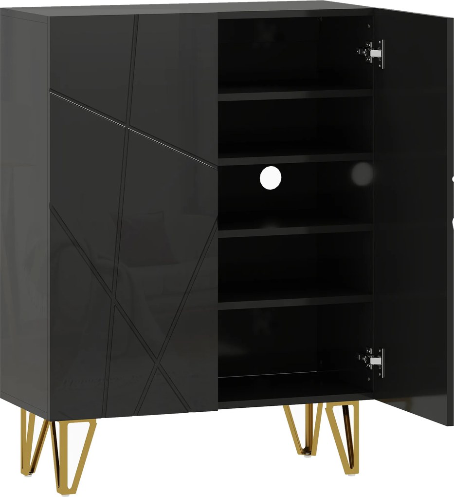 HOMCOM Dulap pentru pantofi cu 2 uși, raft pentru pantofi, depozitare pentru pantofi cu 3 rafturi reglabile 72 x 31,5 x 95 cm, Negru | Aosom Romania