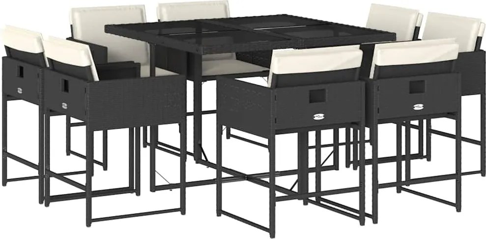 vidaXL Set mobilier de grădină cu perne, 9 piese, negru, poliratan