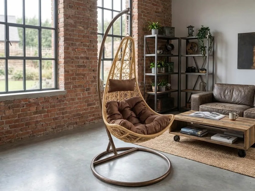 Scaun suspendat galben AMAZONIA cu suport