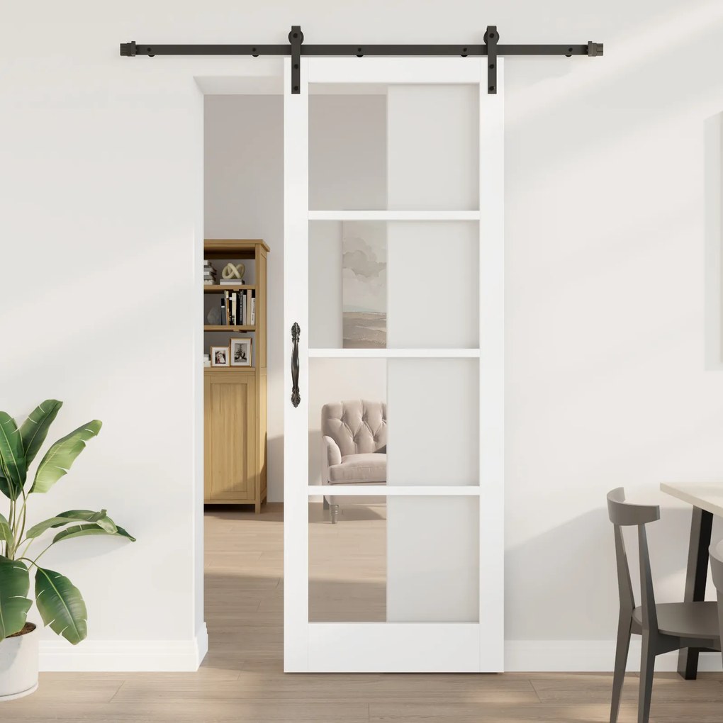 Ușă glisantă vidaXL cu set de accesorii &#039;ORKDAL&#039;Lemn masiv alb și sticlă