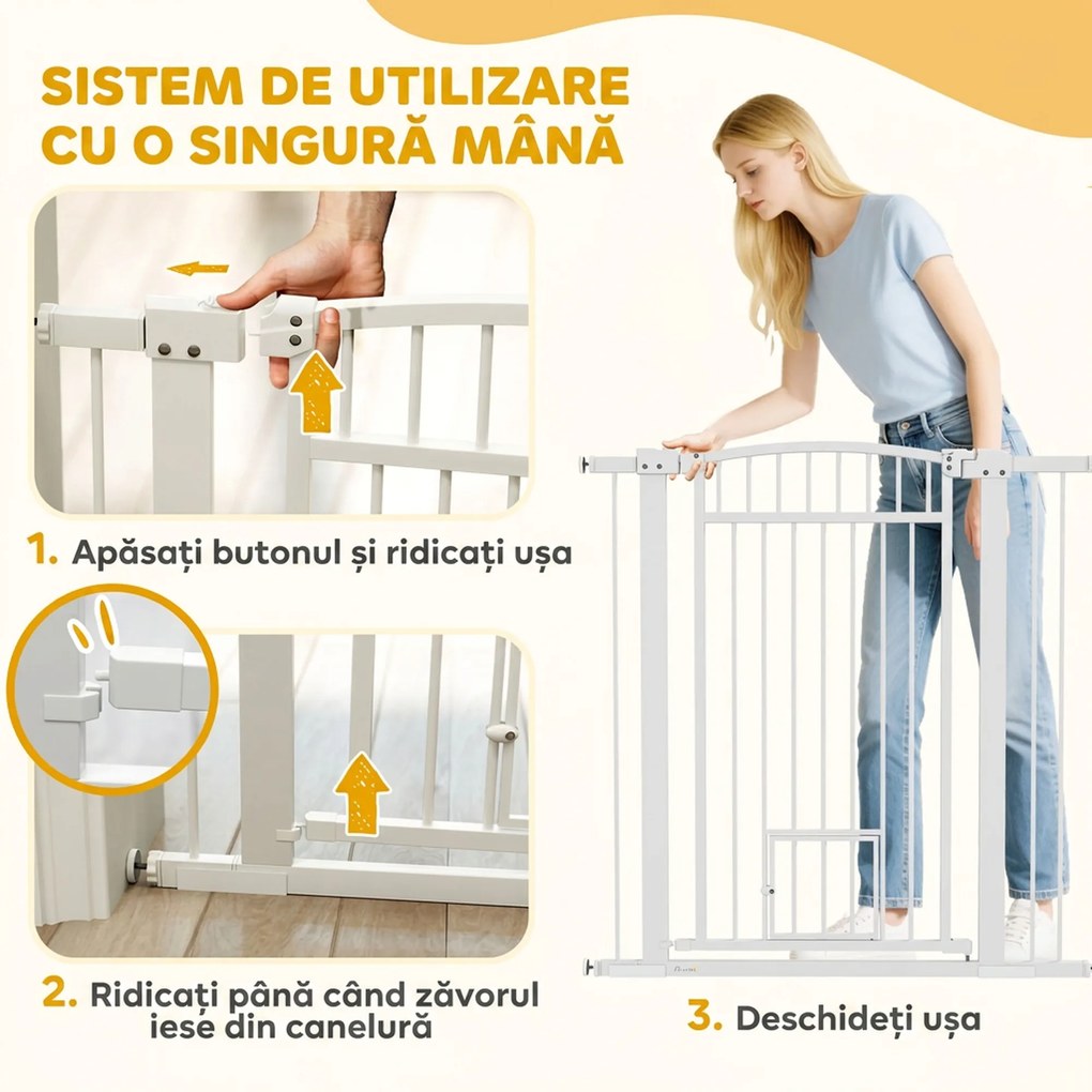 PawHut Poartă de Siguranță Extensibilă pentru Câini 76-104 x 106 cm, Deschidere cu O Singură Mână, Alb | Aosom Romania