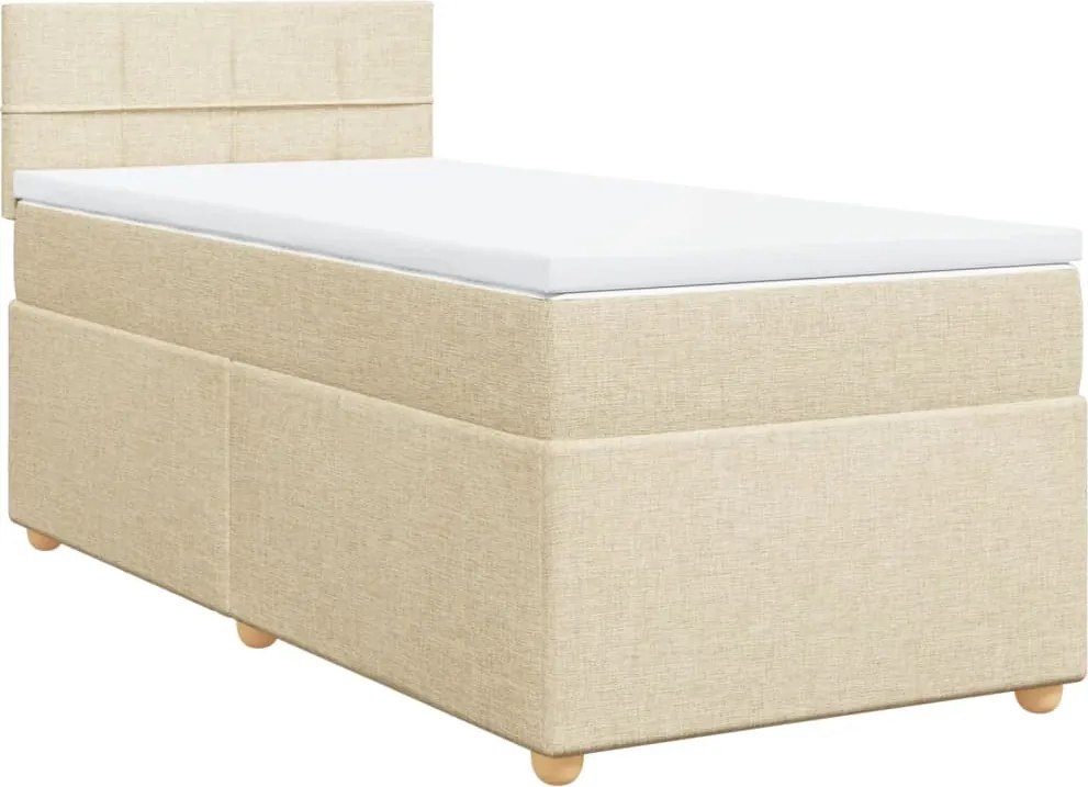 vidaXL Pat box spring cu saltea, crem, 90x200 cm, textil
