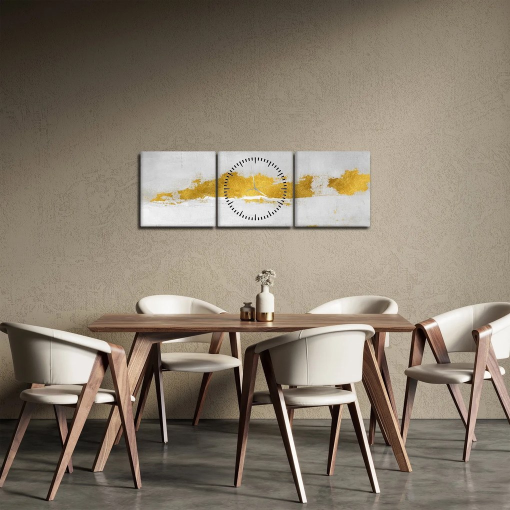 Tablou - Mișcări aurii și gri (cu ceas) (90x30 cm)
