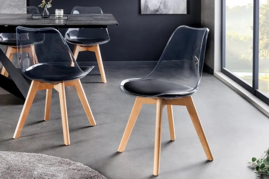 Set de 4 scaune, Lemn Fag Natur, Plastic Transparent, Scandinavia A-44165 VC