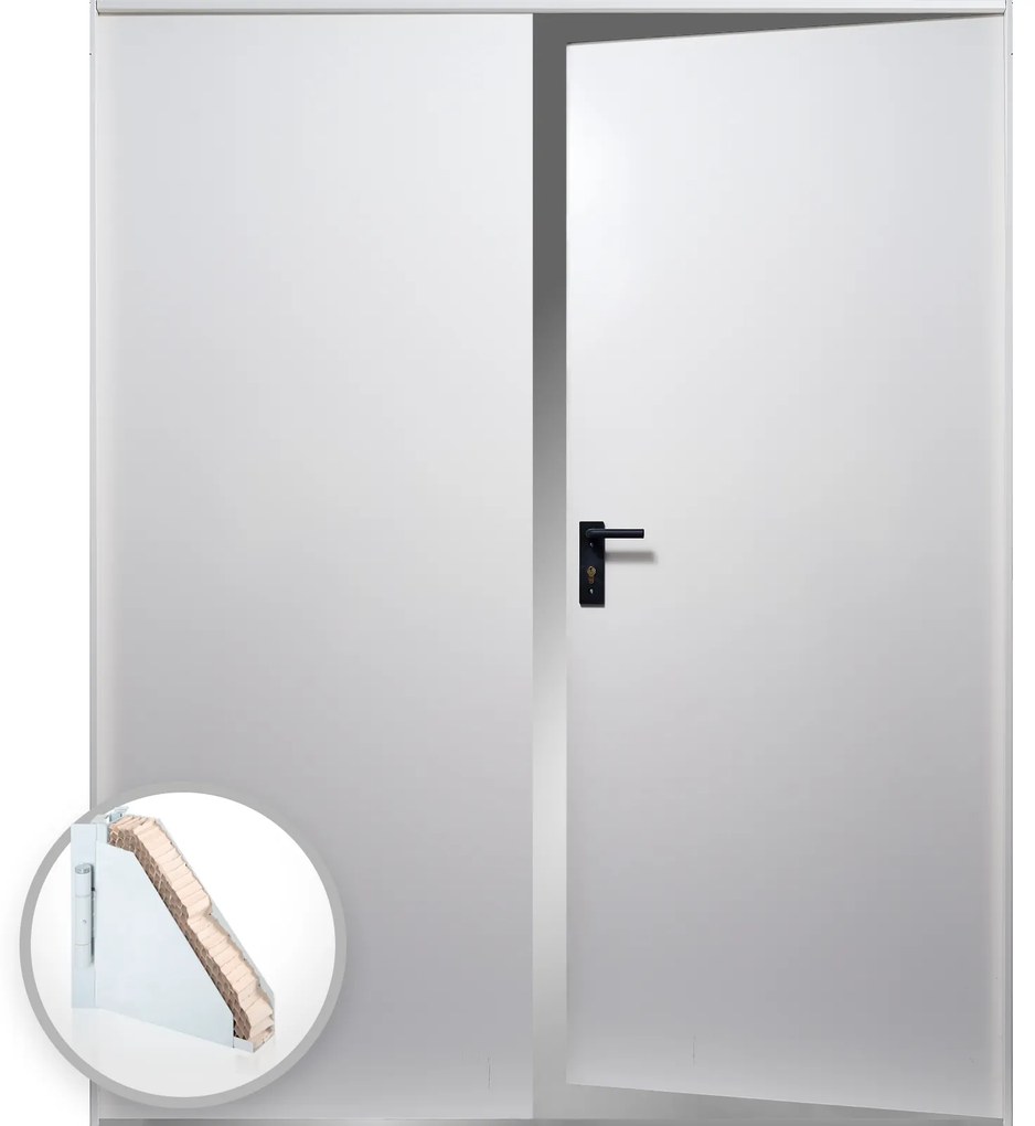 Usa metalica dubla blat 40 mm din otel multifunctionala pentru boxa RAL 9003 1400(700+700), 2050