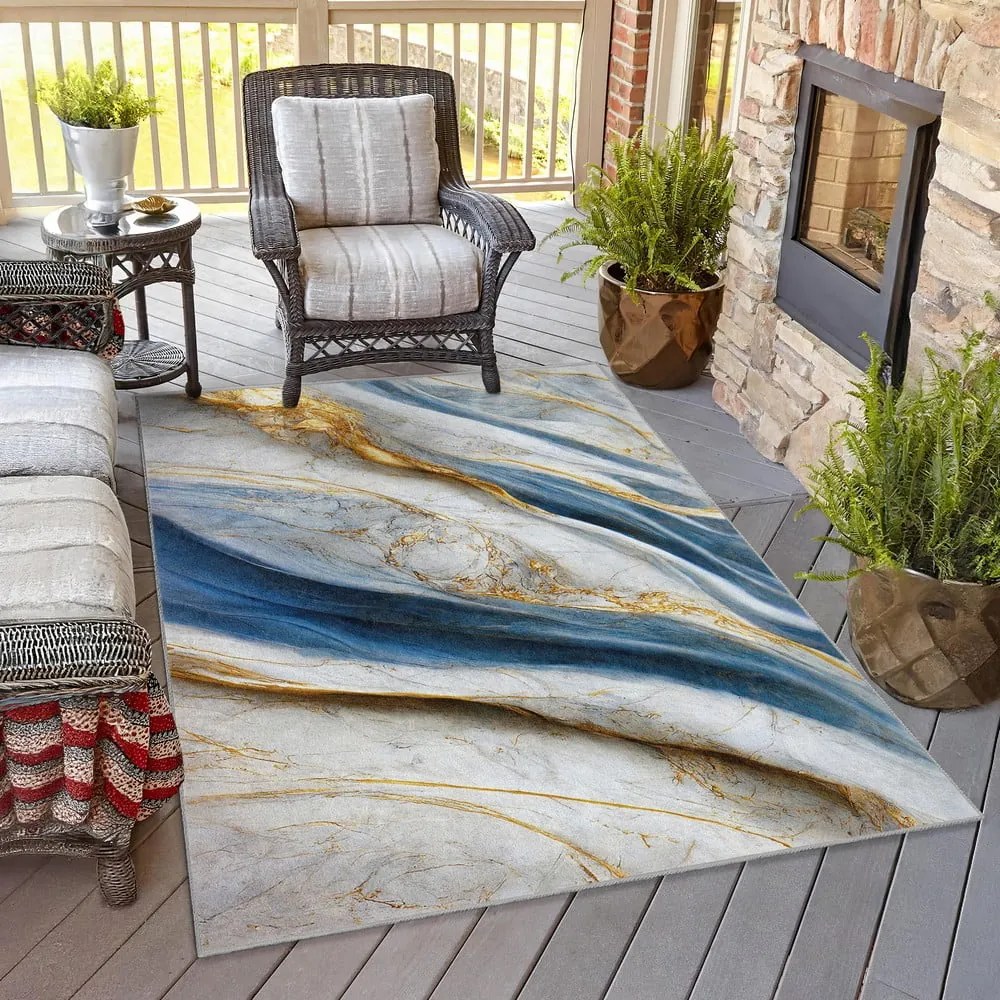 Covor albastru lavabil 120x180 cm Golden Spill – Mila Home
