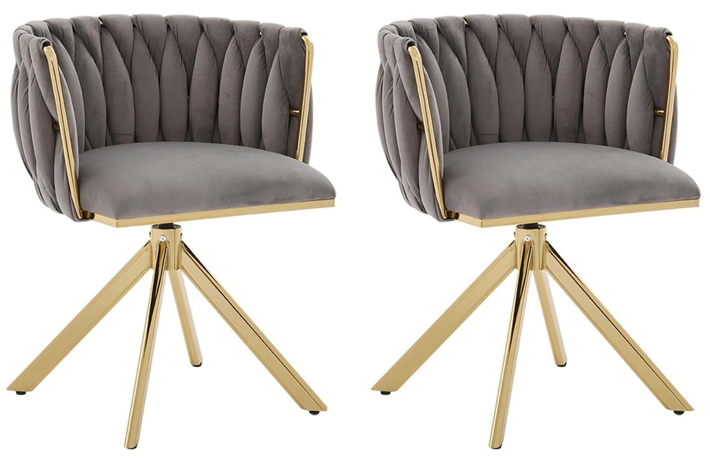 Set de 2 scaune pivotante din catifea, Gri | Aosom Romania