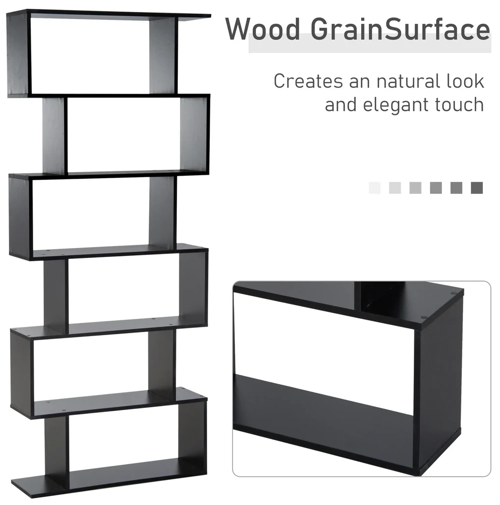 HOMCOM Bibliotecă din Lemn, Design Modern cu 6 Rafturi, 80x23x192 cm, Negru | Aosom Romania