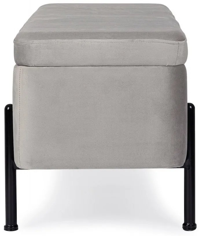 Bancheta cu spatiu pentru depozitare gri/negru din catifea si metal, 110 cm, Irina Bizzotto