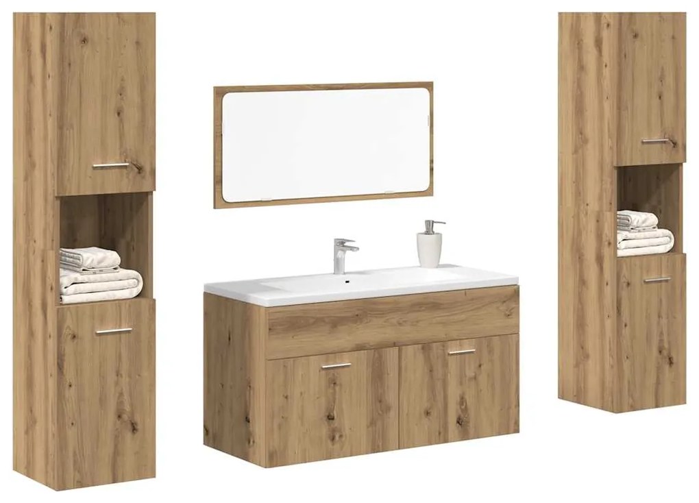vidaXL Set mobilier de baie, 4 piese, stejar artizanal, lemn prelucrat