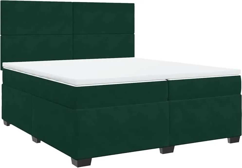 vidaXL Pat box spring cu saltea, verde închis, 200x200 cm, catifea