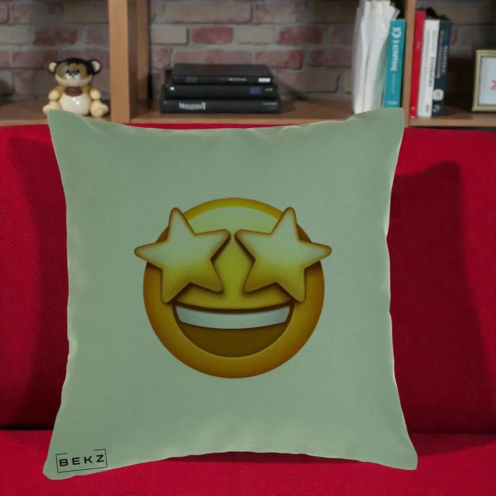 Perna Decorativa Emoji Ochi Stele, 40x40 cm, Verde, Husa Detasabila, Perna Inclusa, BEKZ®