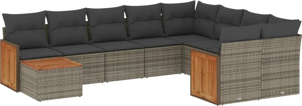 vidaXL Set mobilier de grădină cu perne, 10 piese, gri, poliratan