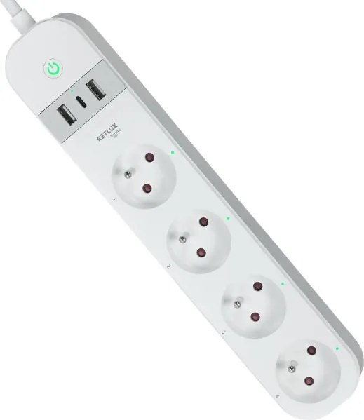 Prelungitor inteligent cu întrerupător Retlux 4Z + 2xUSB-A+1xUSB-C 1,5m Wi-Fi Tuya alb