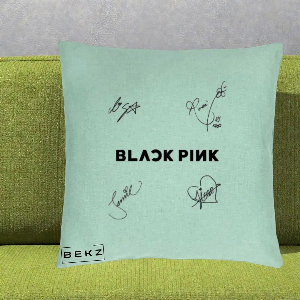Perna Personalizata K-pop BLACKPINK Tinute Negre Grup Simplu, 40x40 cm, Verde Menta, Husa Detasabila, Perna Inclusa, BEKZ®