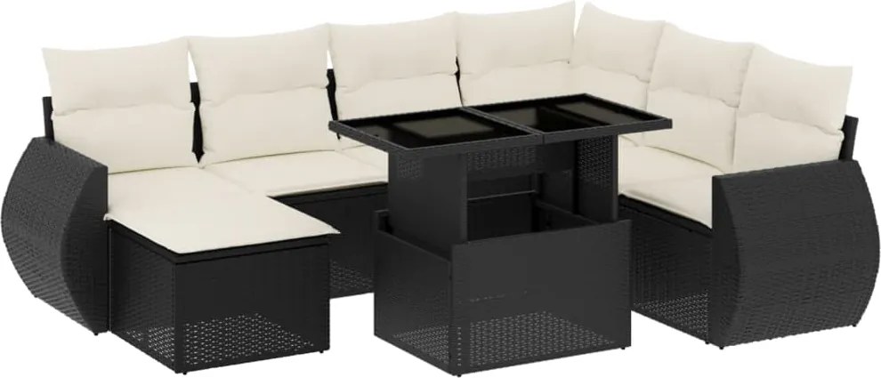 vidaXL Set mobilier de grădină cu perne, 8 piese, negru, poliratan