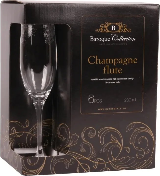 Pahar de șampanie din sticlă, transparent, formă flute, cu model în spirală gravat, 180 ml, 24 x 5 cm, „Joséphine”