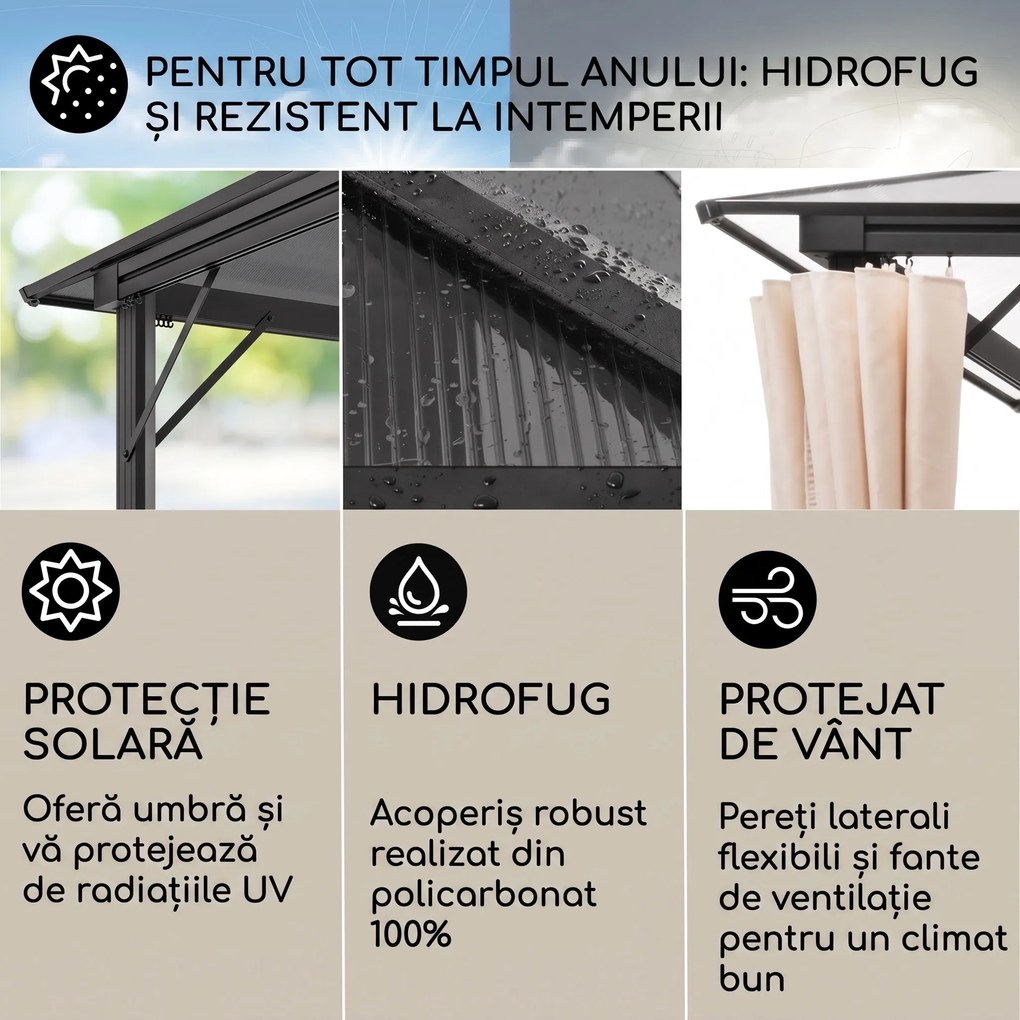 Blumfeldt Pantheon Solid Sky Ambient Solar, pavilion cu acoperiș, 3 × 4 m, policarbonat, aluminiu, iluminat