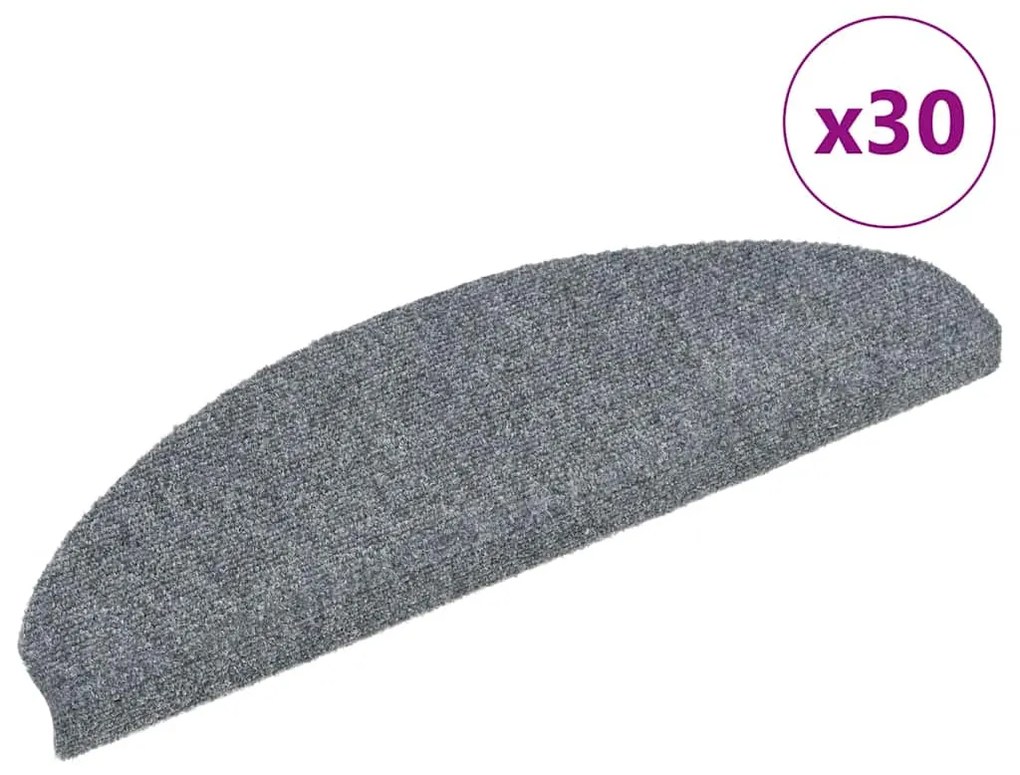 vidaXL Covorașe autoadezive pentru scări, 30 buc., 65x21x4 cm, gri deschis, semirotunde, mari