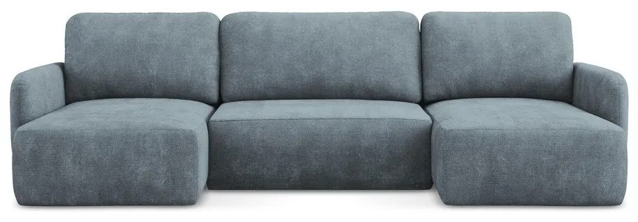 Colțar albastru prăfuit extensibil/cu spațiu de depozitare cu tapițerie din chenille (în formă de "U") Lilo – Makamii