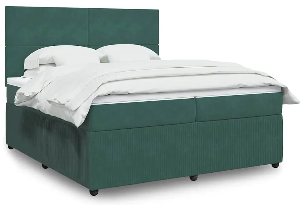 vidaXL Pat box spring cu saltea, verde închis, 200x200 cm, catifea