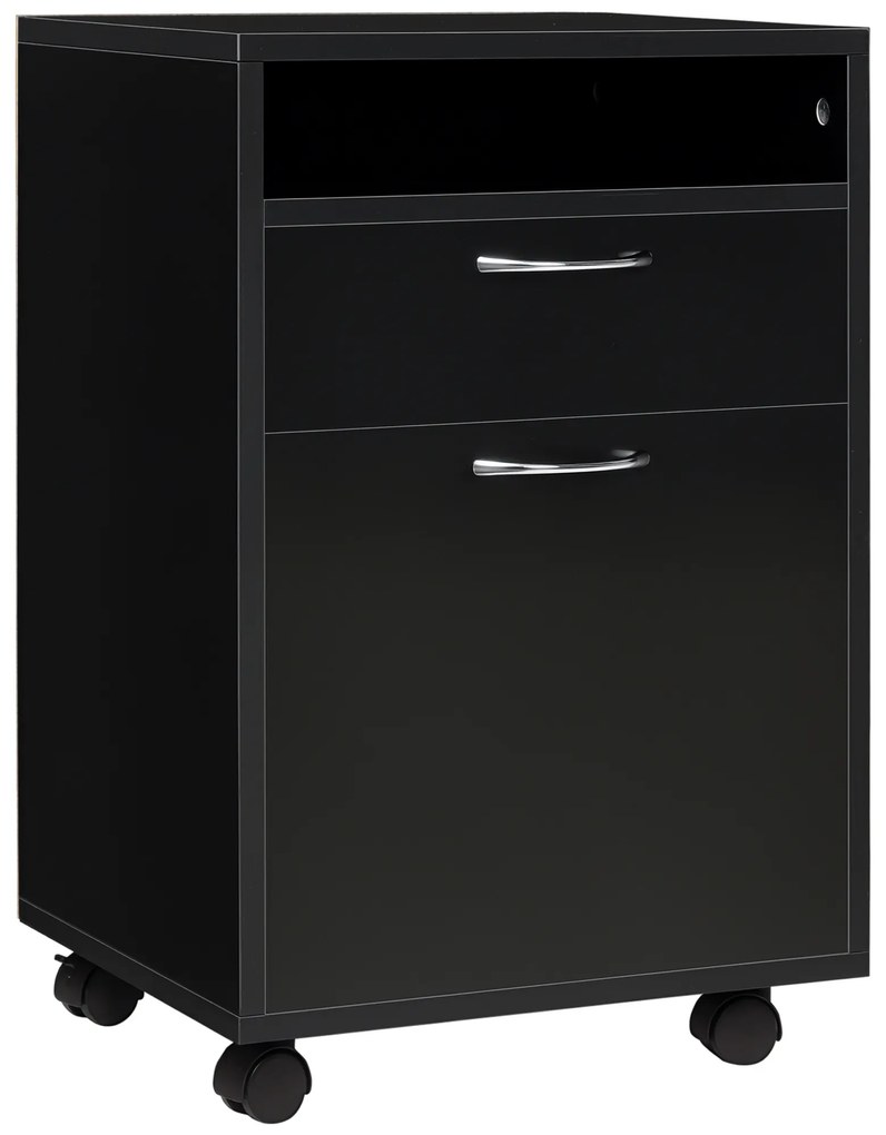 HOMCOM Unitate mobilă cu sertare Container, 1 Raft, 1 Sertar, 40 cm x 35 cm x 60 cm, Negru | Aosom Romania