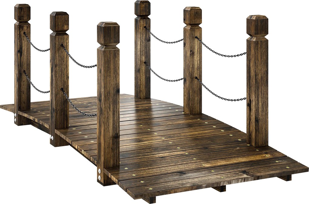 Outsunny Pod de Grădină din Lemn 1,51 m Pod Decorativ pentru Iaz Rustic cu Balustrade de Siguranță Carbonizat | Aosom Romania