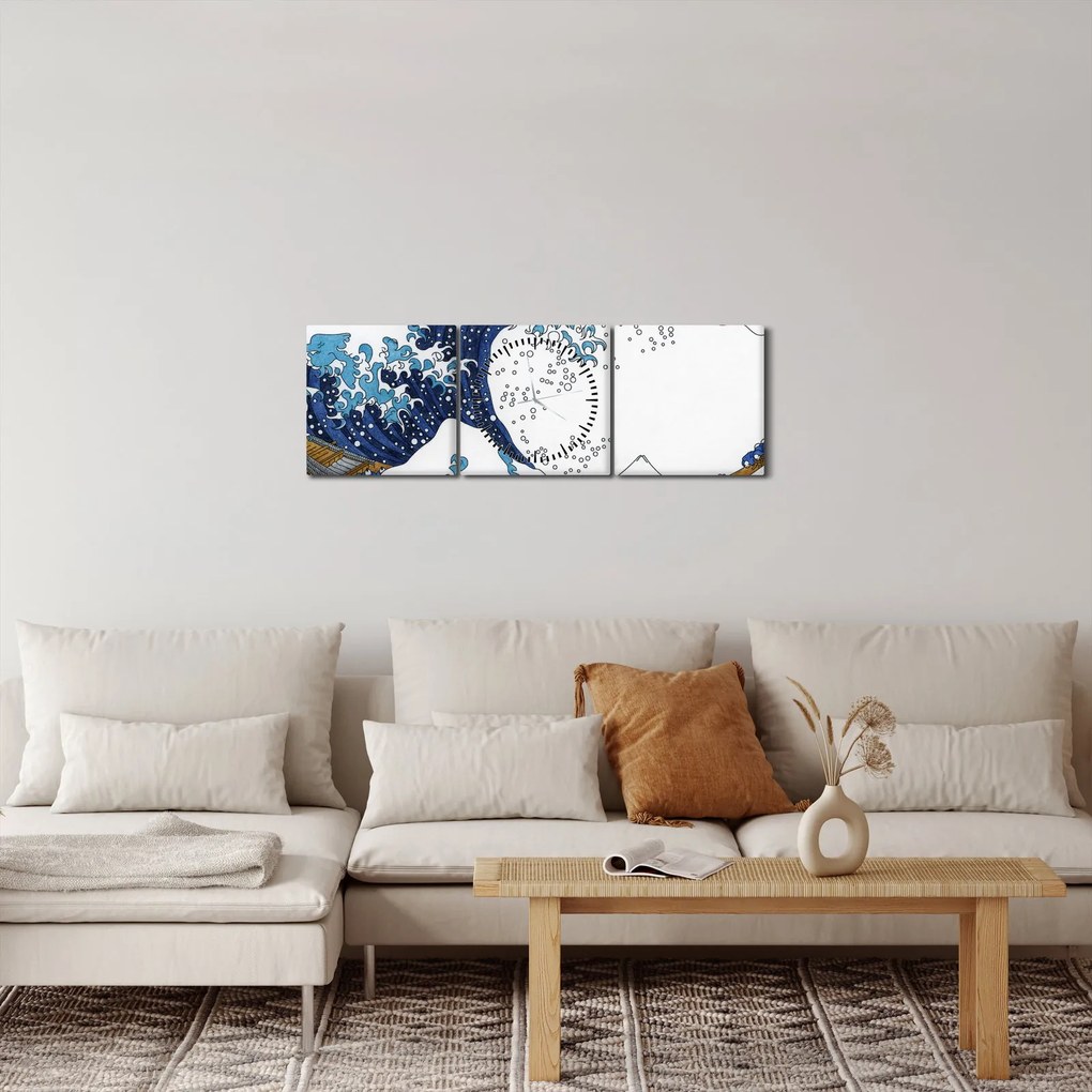 Tablou - Desen japonez, valuri (cu ceas) (90x30 cm)