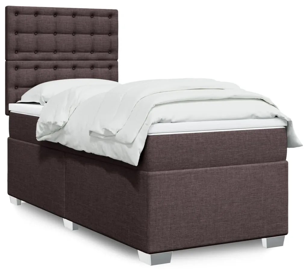 vidaXL Pat box spring cu saltea, maro închis, 90x200 cm, textil