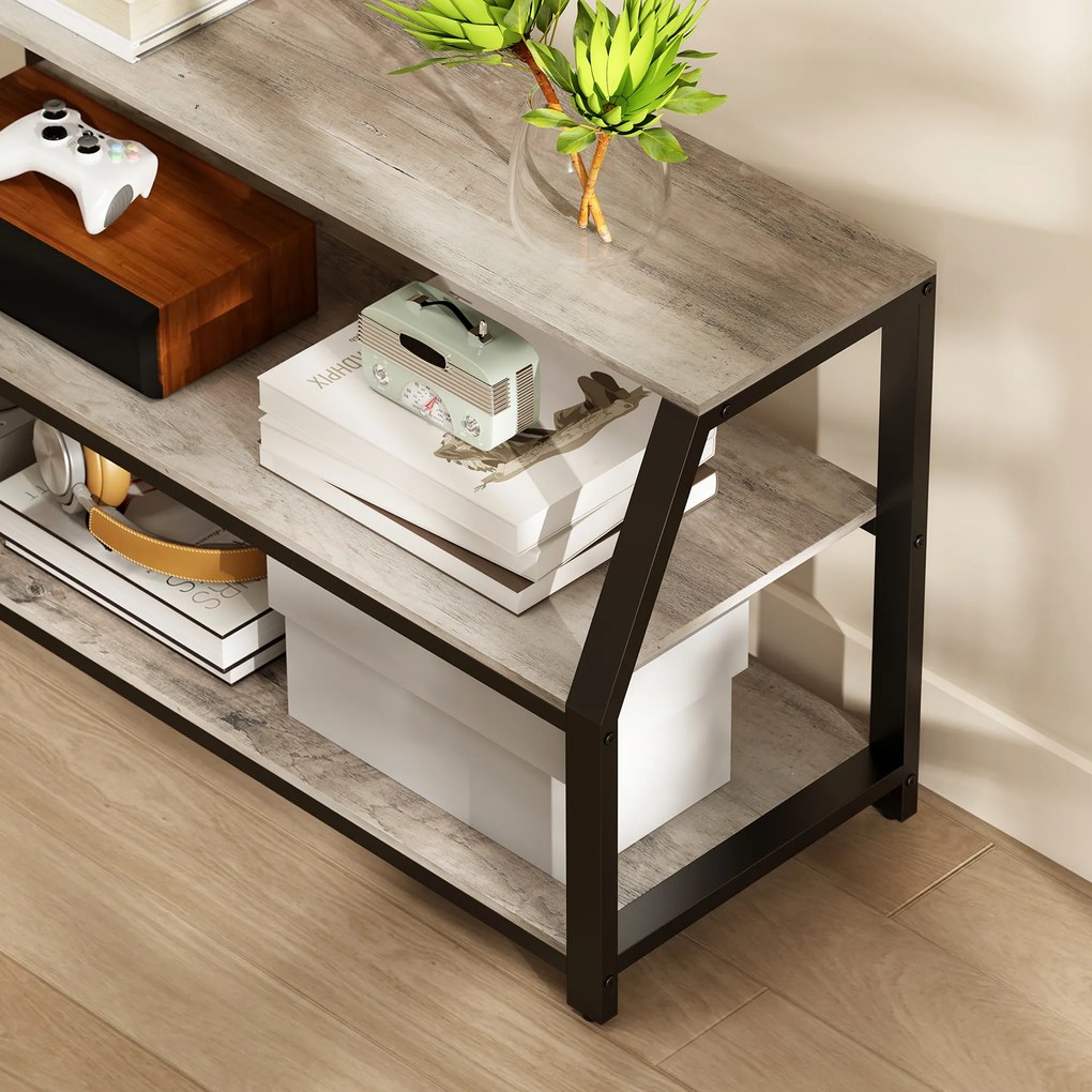 HOMCOM Comodă TV cu suport pentru televizoare până la 182,9 cm, comodă TV cu 2 rafturi deschise, 110x43x150cm, gri | Aosom Romania