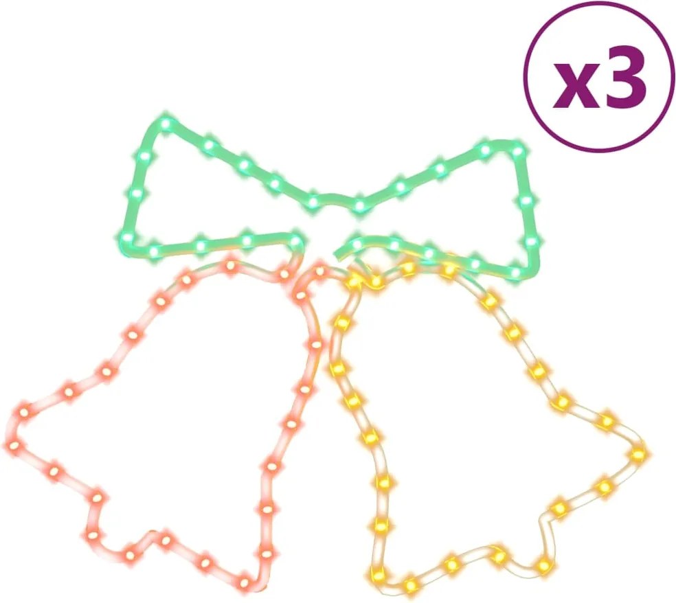 vidaXL Figurine clopoței de Crăciun cu 72 LED-uri, 3 buc., 50x56 cm