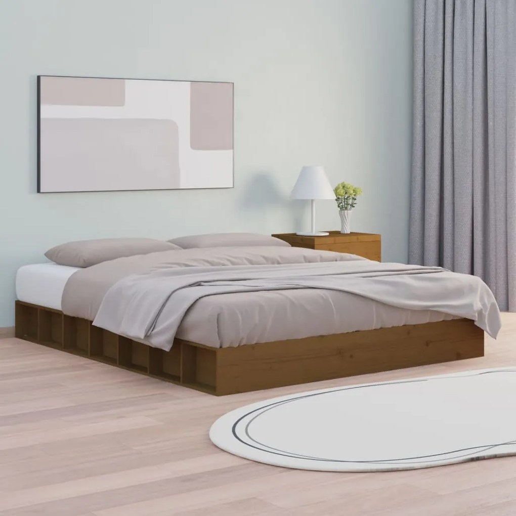 820684 vidaXL Cadru de pat, maro miere, 120x200 cm, lemn masiv