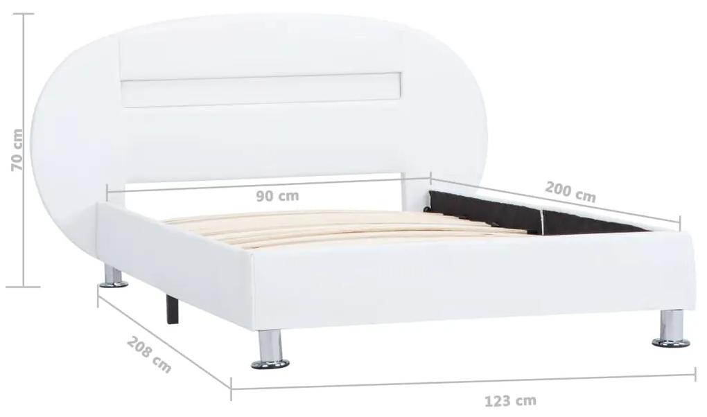 Cadru de pat cu LED, alb, 90 x 200 cm, piele ecologica Alb, 90 x 200 cm