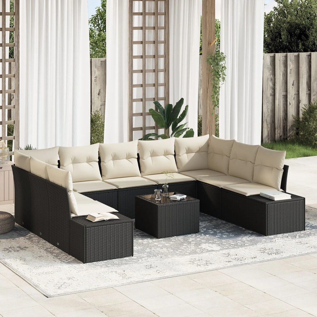 vidaXL Set de canapele pentru grădină 10 pcs Negru Rattan poli